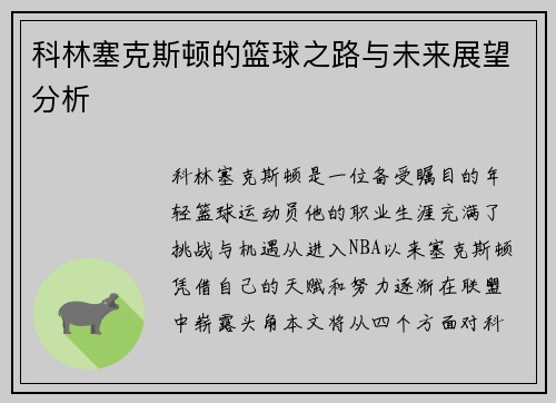 科林塞克斯顿的篮球之路与未来展望分析